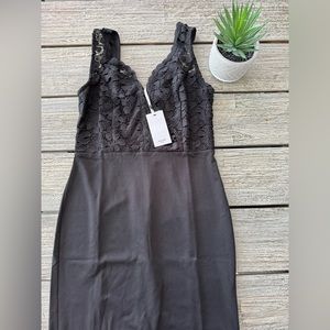 Grace Karin Black Plunge Neck MIDI Pencil Dress, Evening/Cocktail, Sz LARGE